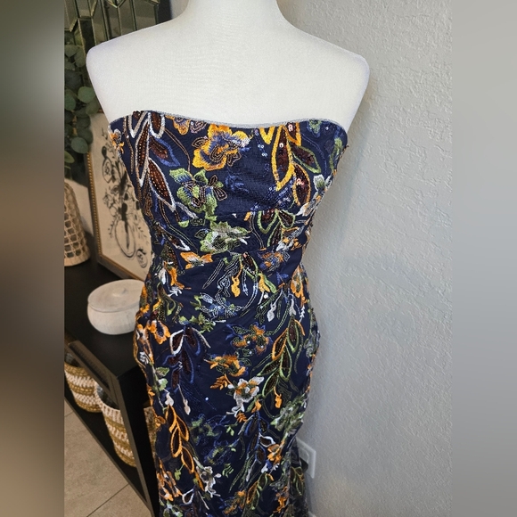 Rene Ruiz Collection Vtg Strapless Sequined Embroidered Mermaid Gown Size 4 - Picture 3 of 9